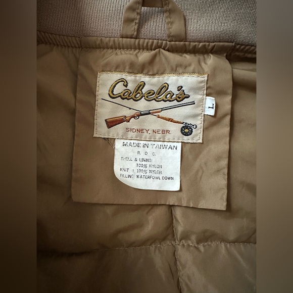 Vintage Cabelas Goose Down Quilted Puffer Jacket Beige Tan Men's Size Large - Picture 4 of 5